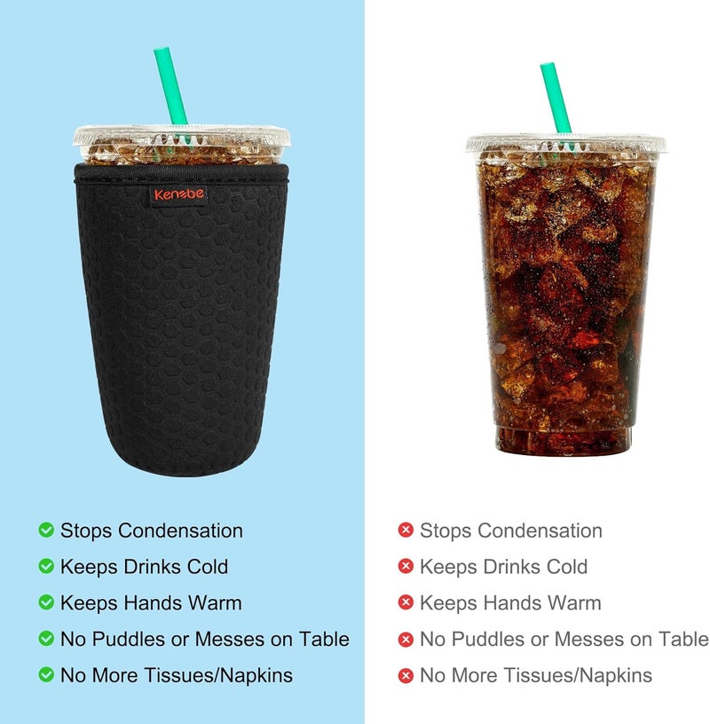 KENOBE 3 Pack Neoprene Insulator Sleeve for Iced Coffee Cups, Reusable Cooler Sleeves for Iced & Hot Drinks, Universal Fit 16-32 oz Cups Beverages, Compatible with Starbucks Dunkin Coffee and More - Image 5